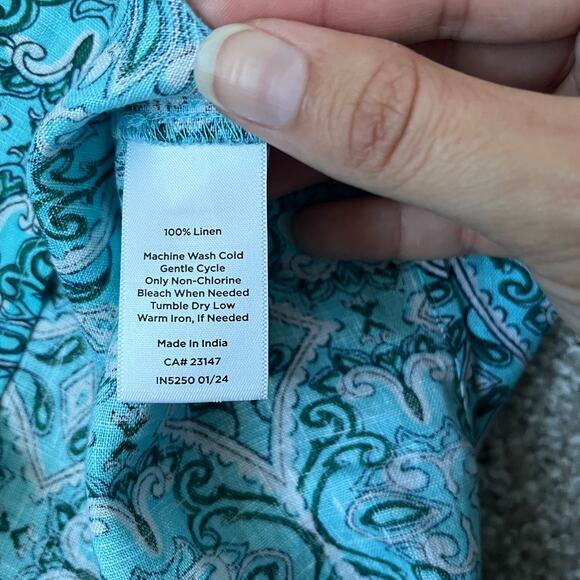 Talbots Linen Square Neck Top Sleeveless Blue Boho Beachy Coastal Large Petite - Picture 8 of 10